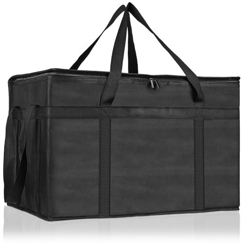 PEASUG Insulated Bags for Food Delivery, XXXL Pizza Delivery Bags, Large Capacity Cooler Bag Keep Food Warm for Grocery Shopping and Catering, Foldable, Heavy-Duty (Black)