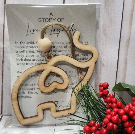Wooden Friendship Elephant Ornament with Story Card Sisterhood Gift for Women Tribe Christmas Tree Hanging Decor for Best Friends, Sisters (Natural)