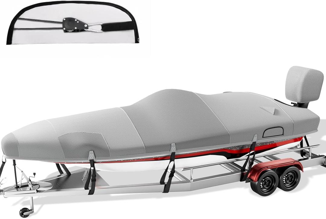 Boat Cover with Ratchet to Tighten The Hem,1200D Heavy Duty Boat Covers,17-19ft Hurricane-Proof Bass Boat Cover,100% Waterproof Bass Tracker Cover with Motor Cover for Trailer,Mooring,Gray (Length: 17'-19' Beam Width Up to: 96") Boat Cover with Ratchet to Tighten The Hem,1200D Heavy Duty Boat Covers,17-19ft Hurricane-Proof Bass Boat Cover,100% Waterproof Bass Tracker Cover with Motor Cover for Trailer,Mooring,Gray (Length: 17'-19' Beam Width Up to: 96")