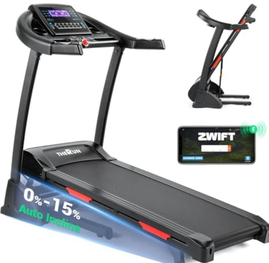 THERUN Incline Treadmill, Treadmills for Running and Walking, 300 lbs Weight Capacity Folding Treadmill with 0-15% Auto Incline, Wide Belt, 3.5HP, App, Heart Rate, Red