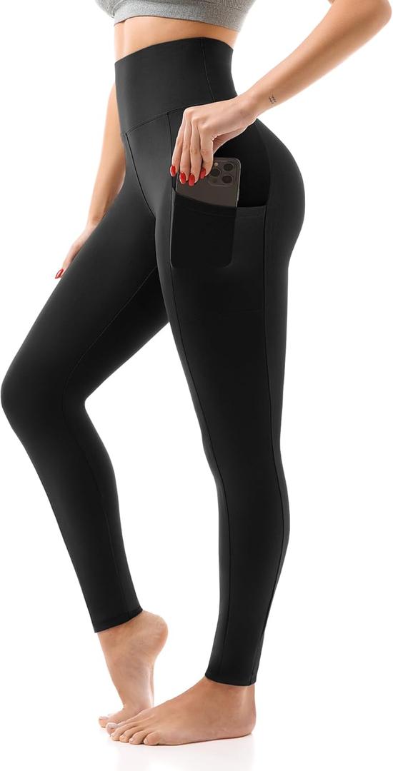 SINOPHANT High Waisted Leggings with Pockets Women, Full Length Capri Buttery Soft Stretchy Yoga Pants(Full Black, L-XL)
