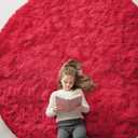 OLANLY Red Round Rugs for Bedroom - Machine Washable, 8 ft Circle Area Rugs for Living Room, Soft and Fluffy Shaggy Carpet for Teen Girls and Boys, Nursery Rooms, Dorms, Home Decor Aesthetic