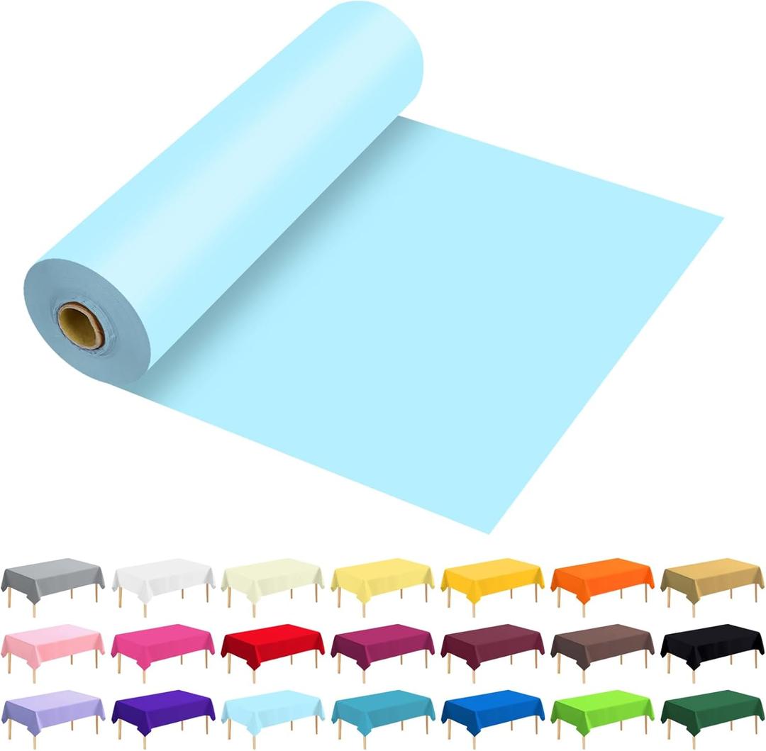 54 Inch X 100 Feet Plastic Table Cover Roll Premium Disposable Plastic Tablecloth for All Type/Shape Tables | Picnic, Party, Banquet, Birthdays, Weddings (Light Blue, 54 Inch X 100 Feet)