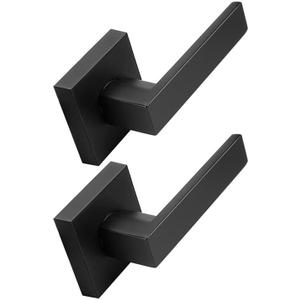 Probrico Matte Black Half Dummy Levers, Square Non-Turning Door Knobs for Left or Right Handed Doors, Interior Keyless Door Handle for Closet or Pantry (2 Pack, Single Side)