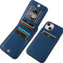 KIHUWEY Compatible with iPhone 14 Case Wallet with Credit Card Holder, Flip Premium Leather Magnetic Clasp Kickstand Heavy Duty Protective Cover for iPhone 14 6.1 Inch (Blue)