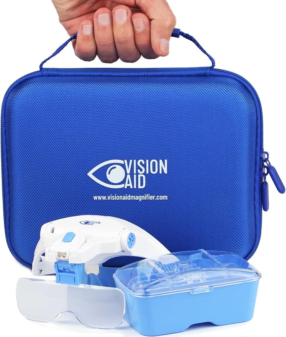 Vision Aid Magnifying Glasses with LED Light 5 Lenses Headband Case Hands Free Illuminated Head Magnifier for Hobby Painting Close Work Jewelry Watch Repair (3AAA Battery Powered - Standard Set)