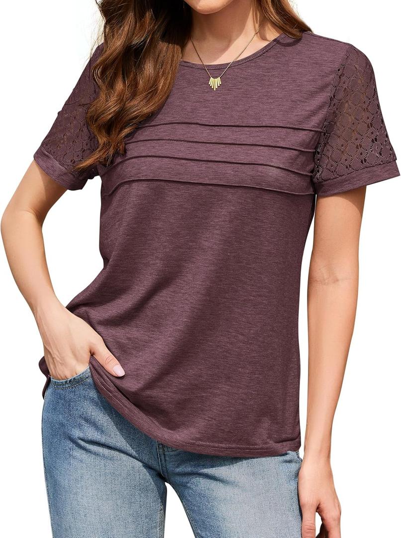 Summer Tops for Women Beach Fashion Spring Short Sleeve Shirts Outfits Business Tshirts Casual Blouses Clothes (Beige, S)