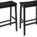 HOOBRO Bar Stools, Set of 2 Bar Chairs, 23.6 Inch Saddle Stools, Kitchen Counter Stools with Footrests, Industrial for Dining Room, Kitchen, Counter, Black BB02MD01