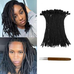 Loc Extensions Human Hair 8Inch 0.4cm Width 30 Strands Dreadlock Extensions Full Handmade Permanent 100% Human Hair Can Be Dyed Bleached Curled for Women Men Kids Natural Black