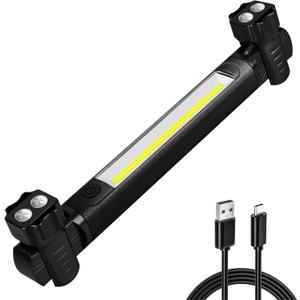 Work Light, 2500LM Ultra Bright, 5200mAh Rechargeable LED Work Lights, Magnetic Underhood Work Light Bar with Hooks, Portable Mechanic Light for Car Repairing Inspection Garage Workshop Emergency (Black)