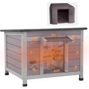GUTINNEEN Dog House Insulated for Small Dogs Outdoor Cat House Feral Cat Shelter with Thermal Liner, Size: 23.6"L Grey Insulated