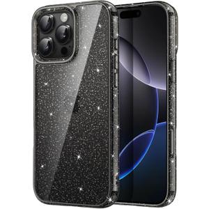 JETech Glitter Case for iPhone 16 Pro 6.3-Inch, Bling Sparkle Shockproof Phone Bumper Cover, Cute Sparkly for Women and Girls (Black Titanium)