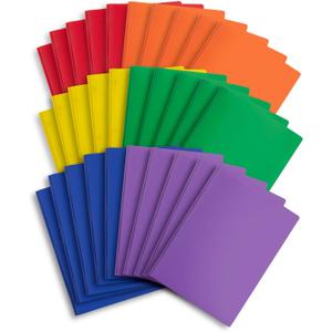Blue Summit Supplies 30 Plastic Two Pocket Folders with Prongs, Assorted Color, Durable Poly 2 Pocket Folders with Clasps, Letter Size, Bulk 30 Pack