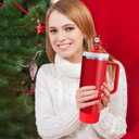 Mity rain 9PCS Christmas Accessories for Stanley Cup - Tumbler Accessories Including 4 Pcs Straw Cover Cap, 4 Pcs Spill Proof Stopper,1 Pc Silicone Boot for Stanley Cup 30/40OZ (Red)