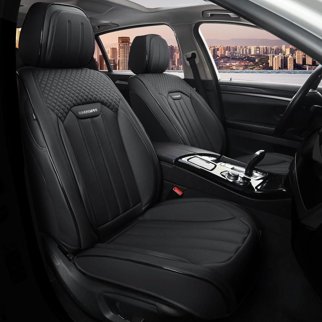 Leather Seat Covers for Cars, 2Pcs Universal Front Automotive Seat Covers, Full Coverage Waterproof Car Seat Covers for Most Trucks, SUVs, Sedans, Luxury Breathable Auto Seat Cover, Black