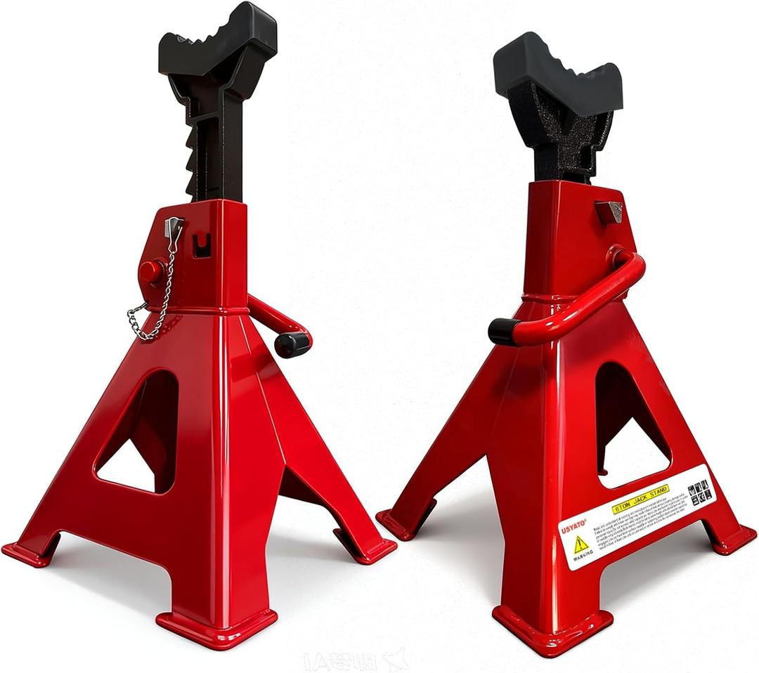 6 Ton Jack Stands (13,200Lbs) - Heavy Duty Car Jack Stand with Double Pin Locking, Adjustable 15.6"-23.4" Height, Extra Rubber Pads for Trucks, Garage, Home,DIY Use - 1 Pair Red
