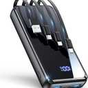 Portable Charger,50000mAh Power Bank Built-in Cable, 22.5W PD USB C In & Out Fast Charging, External Battery Pack with 6 Output & 2 Input, Travel Phone Charger for iPhone 17/16/15/14/13/12(Black)