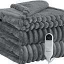 Bedsure Electric Blanket Full Size - Thick Striped Flannel Heated Blanket with 6 Heat Settings, Heating with 10 Time Settings, 8-Hour Timer Auto Shut Off, Gift for Grandma (72x84 inches, Grey)