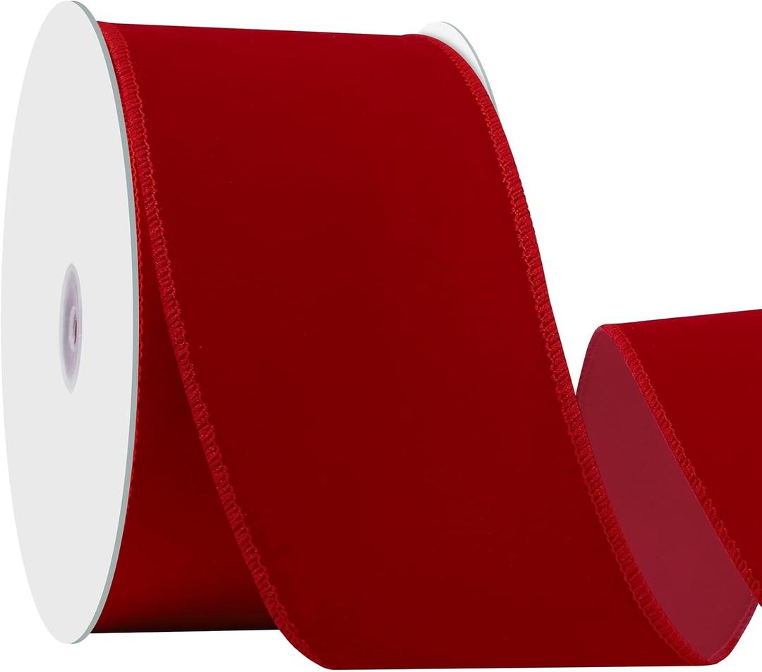Red Velvet Ribbon 2.5 Inch 25 Yards Christmas Wired Ribbon Red Bows for Christmas Tree Wreaths Gift Wrapping Bows Xmas Home Decorations