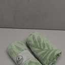 Pidada Hand Towels Set of 2 Leaf Pattern 100% Cotton Absorbent Soft Decorative Towel for Bathroom (Green)