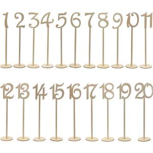 Youngine Number 1 to 20 Wooden Table Numbers with Holder Base for Wedding Banquet Party Table Home Birthday Decoration (High)