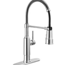Delta Theodora Pro Style Commercial Kitchen Faucet with Pull Down Sprayer, Chrome Single Hole Kitchen Sink Faucet, Single Handle, Chrome 18804Z-DST