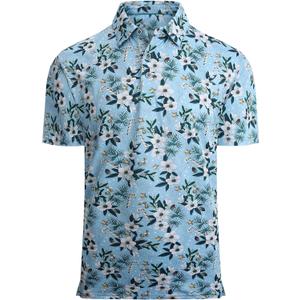 Alex Vando Mens Hawaiian Golf Shirt Moisture Wicking Digital Print Golf Shirts for Men (White Christmas Flower)