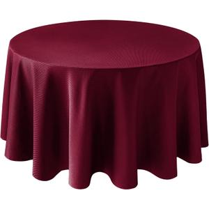 Biscaynebay Textured Fabric Round Table Cloth 90", Burgundy Water Resistant Washable Tablecloths Circle Folding Table Covers Linen for Dining, Kitchen, Wedding & Parties etc.