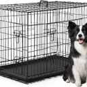 FDW XL Dog Crate Dog Kennel Cage with Double Door,42 inch Folding Metal Wire Dog Cage with Removable Tray&Divider Panel,Pet Crate for Medium Large Dogs,Black