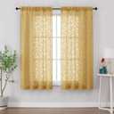 Gwine Gold Sheer Curtains 63 Inch Length 2 Panels Set, Light Filtering Leaf Jacquard Textured Soft Airy Living Room Bedroom Curtains, Elegant Rod Pocket Farmhouse Curtain, 42Wx63L Inches, 2PCS