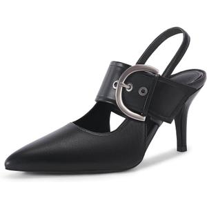 Coutgo Womens Slingback Pumps Closed Pointed Toe High Heels Belt Buckle Strap Dressy Work Shoes (8, Black)