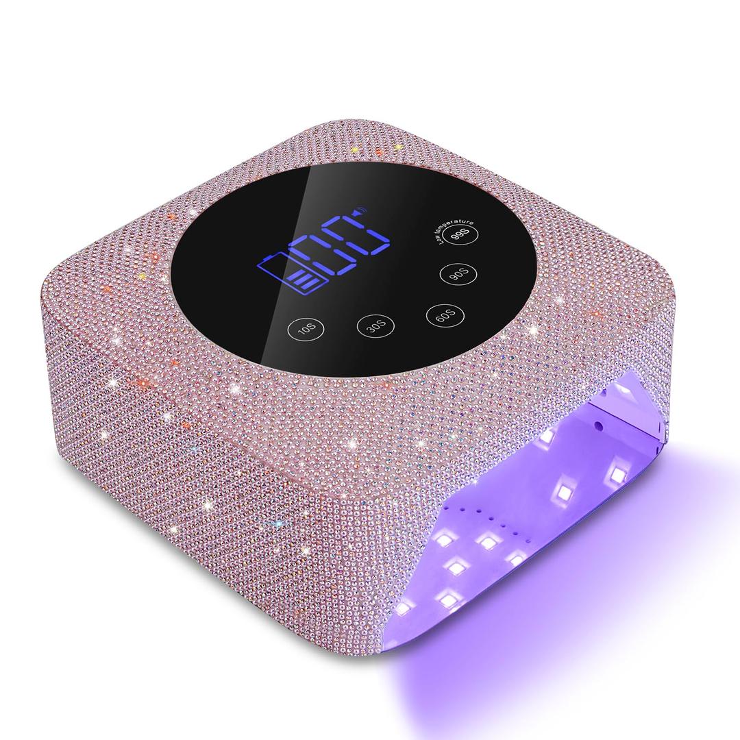 Cordless UV LED Nail Lamp,72W Rechargeable UV Light for Gel Nails with 5 Timer Setting Quick Dry Curing Lamp with Display Auto Sensor for Salon & Home(Pearl Pink Diamond)