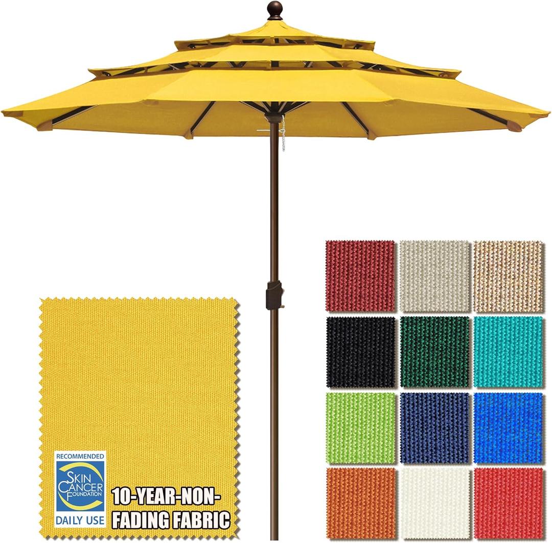 EliteShade USA 10-Year-Non-Fading 11ft 3-Tier Market Patio Umbrella, Commercial Grade Outdoor Table Umbrella with Crank Open, Windproof & UPF 50+ UV Protection, Heavy Duty Ventilation for Garden, Deck, Pool, Backyard, Beach & Bistro, No Tilt, Sunflower Yellow