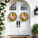 Spring Wreaths for Front Door 24 Inch, Artificial Summer Wreath with Dahlia and Peony for All Season Home Decor Easter Indoor Outdoor Wall Home Festival Celebrations