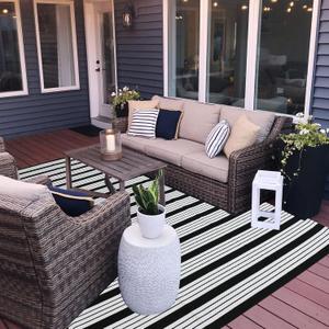 Black and White Area Rug 4' x 6' Outdoor Patio Rug Front Porch Rug Cotton Hand-Woven Reversible Mats for Outdoor,Entryway,Laundry Room,Farmhouse,Kitchen