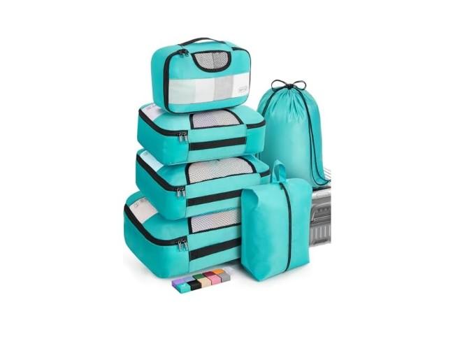 Veken 6 Set Packing Cubes for Kids & Toddler, Airplane Travel Essentials, Beach Vacation & Road Trip Suitcase Organizer Bags Set for Luggage Green Teal