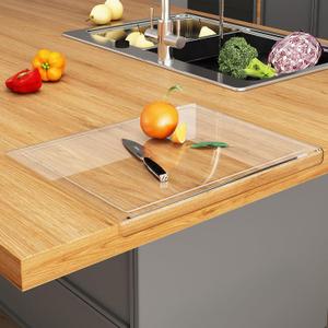 JJL Acrylic Cutting Board with Counter Lip, 24 x 18 Inches, Food-Grade, Anti-Slip, Clear Cutting Board with Juice Groove, Perfect for Cutting Food with Juice, Ideal Choice for Kitchen Countertop Décor