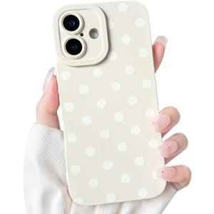 NITITOP Compatible with iPhone 16 Case Stylish Cute Polka Dots Pattern Design for Girls Women Men Soft TPU Shockproof Full Camera Protective Phone Cover - White