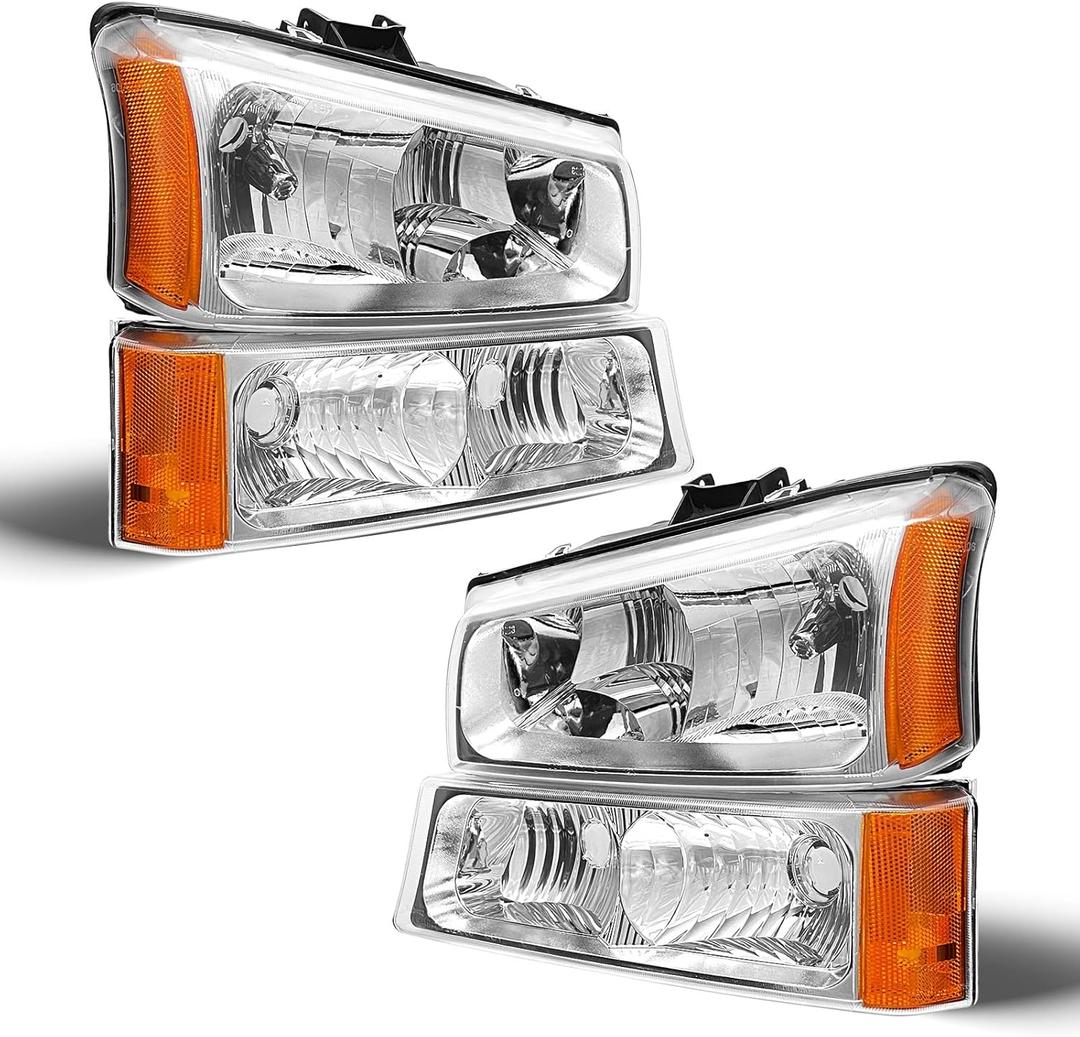 AS Headlight Assembly for 2003 2004 2005 2006 Chevy Silverado/Avalanche 1500 2500 3500 Driver and Passenger Side Headlamp Replacement Pair - Not Fits Body Cladding Models