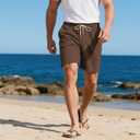 Mens Cargo Shorts Casual Drawstring Elastic Waist Corduroy Summer Beach Shorts with Pockets (Brown, S)