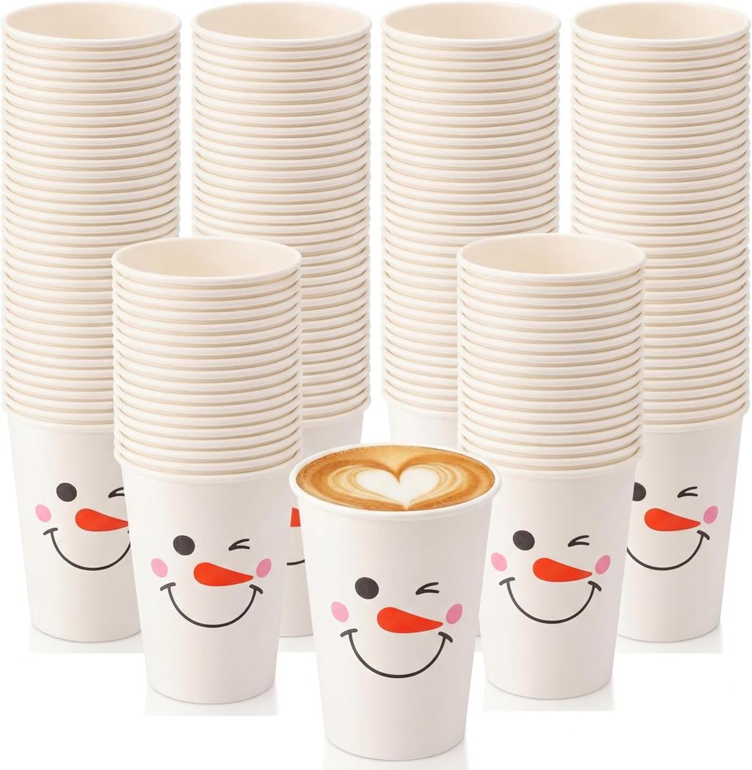 200 Sets Christmas Snowman Soup Kits for Classroom Coworker Gift 12 Oz Winter Snowman Paper Cups for Hot Cocoa Chocolate Soup Tags Clear Xmas Bags (Classic)