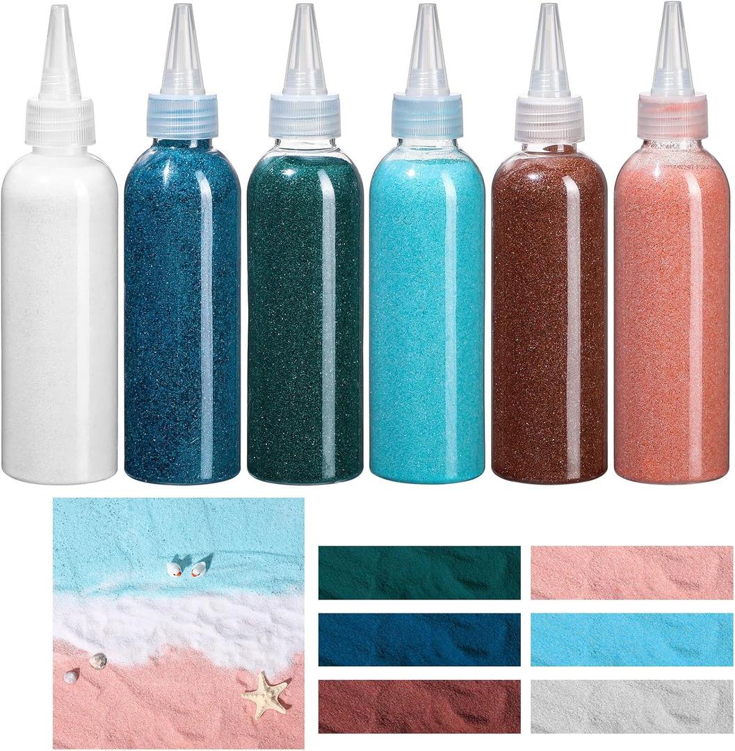 Libima 6 Pcs Sand 9oz Sand Bottles for Kids Sand Kit for DIY Art and Craft Drawing Wedding Decorative Sand Bottles Arts Kit for Kids Painting Decorations