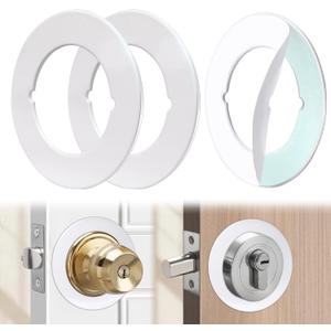 2 Pcs Upgraded Door Knob Plates with Double-Sided Tape Thick Stainless Steel Scar Plates for Deadbolts & Knobs, Durable Door Lock Hole Covers for Fixing Loose Knobs and Damaged Areas(White)