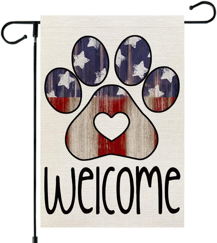 CROWNED BEAUTY 4th of July Patriotic Garden Flag Paw Print 12x18 Inch Double Sided Independence Day Outside Welcome Small Yard Decoration (Multi)