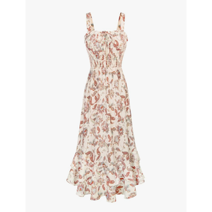 GRACE KARIN Women's 2025 Summer Floral Boho Dress Square Neck Strapped Swing A Line Sundress Beach Long Maxi Outfits 2XL