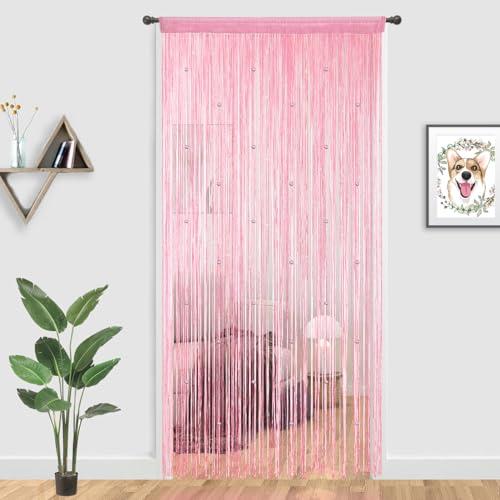 YIIBAII Beaded Curtain Beaded Curtains for Doorways Weave Suitable for Interior Decoration and Partitions Hippy Closet Curtains (Pink, 35"x79")