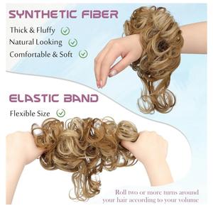 2 x Messy Bun Hair Piece Elastic Hair Band Hair Pieces Curly Chignon Ponytail Hairpiece Daily Wear(Ash Blonde Mix Ginger Brown)