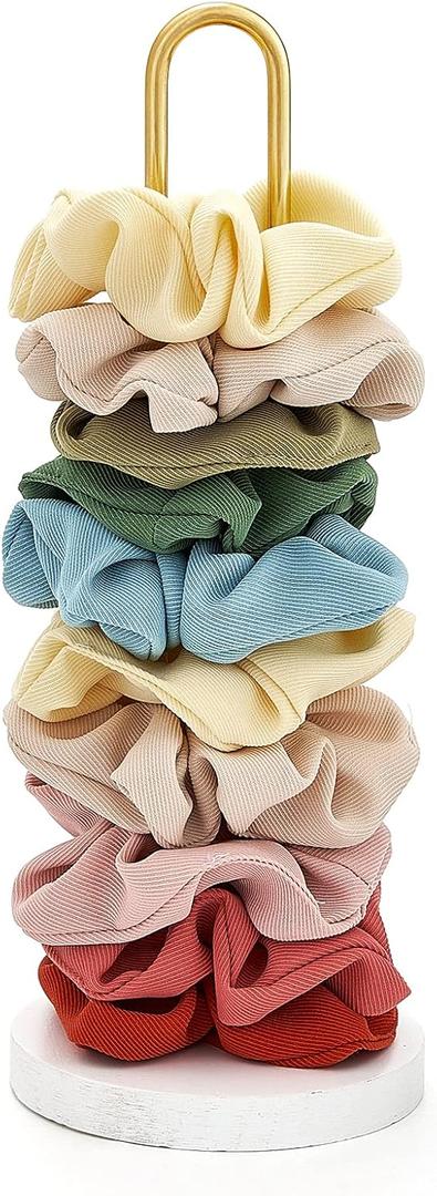 Mkono Scrunchies Holder Stand Hair Accessories Organizer Gold White Metal Scrunchies Tower Hold 25 - 35 Scrunchies Modern Vertical Hair Tie Organizer for Girls, White