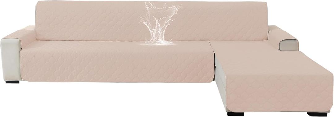 100% Waterproof Sectional Couch Covers for Dogs, Reversible L Shaped Couch Cover, Quilted Sofa Covers Washable Sectional, Sectional Couch Covers L Shape for Pets (Large, Beige)