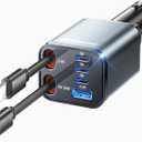 Upgraded SUPERONE Retractable Car Charger, [Ultra-Compact] 6-Port Car Charger USB C, iPhone Car Chargers Fast Charging with USB C & Apple Cable, RV Power Adapter for iPhone 17/16/15/14/13/12